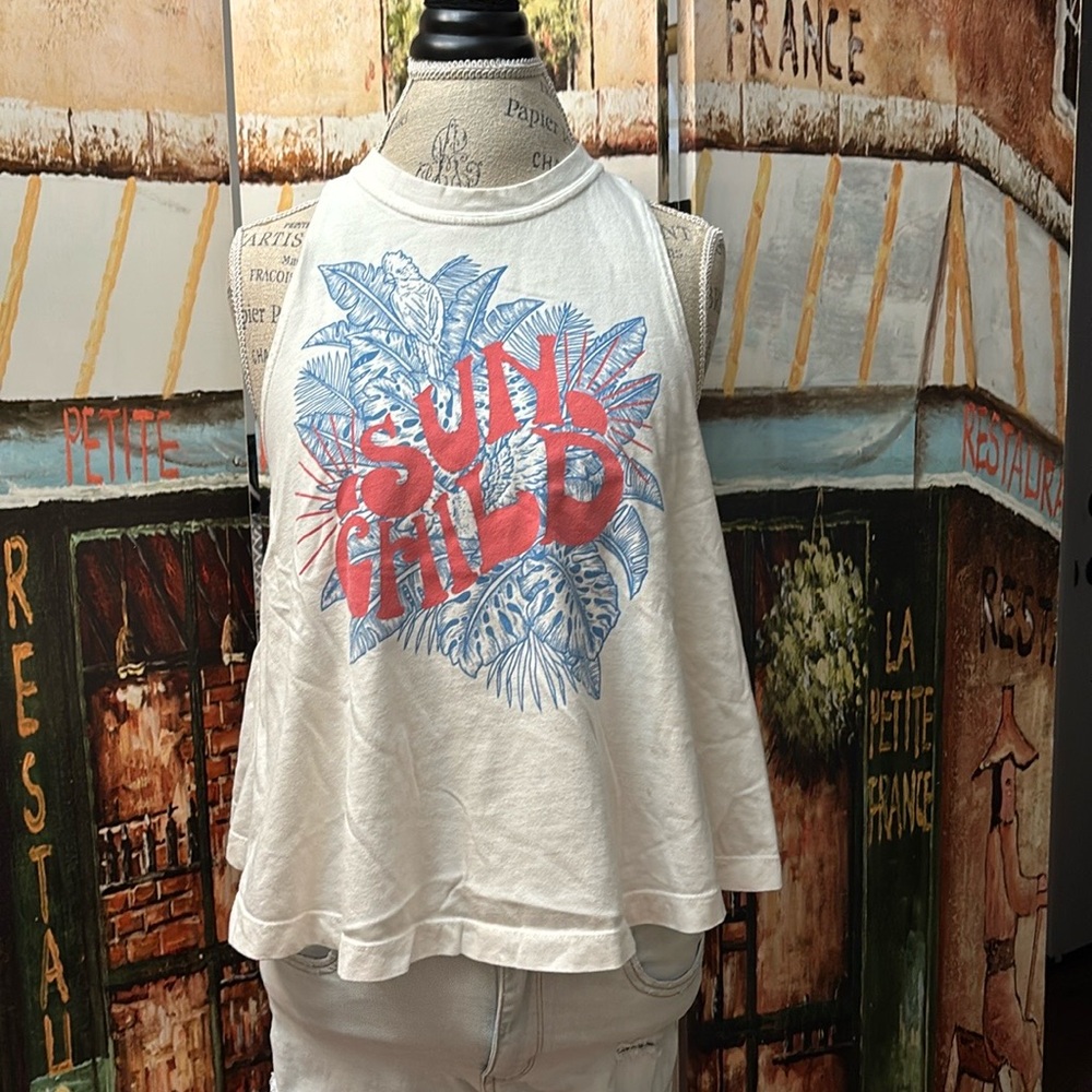Midnight Rider X Free People “Sun Child” Sleeveless Tee, White, Size Medium